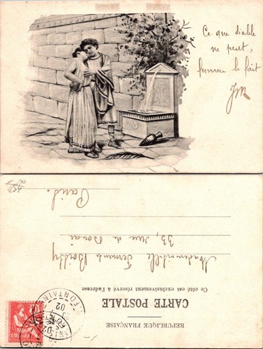 Vintage french postcard young - vintage,