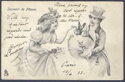 Easter greetings with - , bunnies